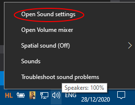 Open Sound card settings